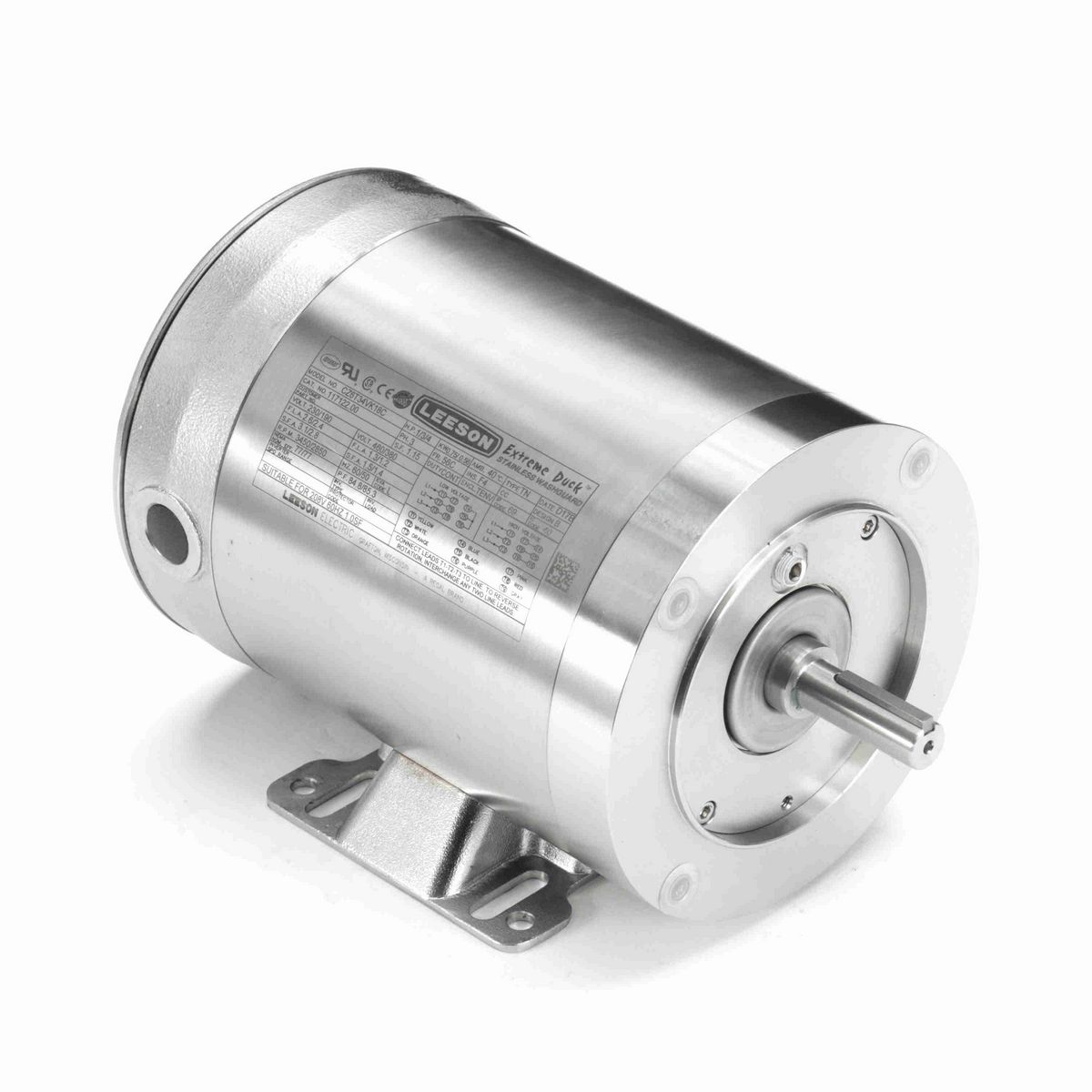 LEESON Extreme Duck® Ultra General Purpose Motor, 1 & 0.75 HP, 3 Ph, 60 & 50 Hz, 230/460 & 190/380 V, 3600 & 3000 RPM, 56C Frame, TENV - 117122.00
