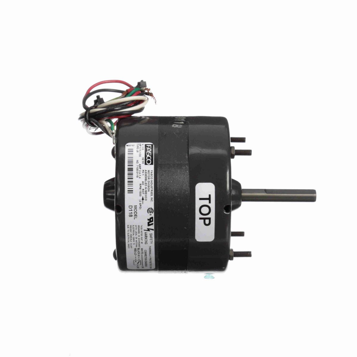 FASCO Fan and Blower Motor, 1/15-1/30 HP, 1 Ph, 60 Hz, 115 V, 1500 RPM, 2 Speed, 4.4" Diameter, OAO - D118