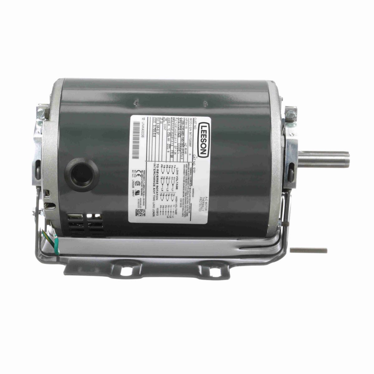 LEESON Fan and Blower Motor, 0.75 & 0.50 HP, 3 Ph, 60 & 50 Hz, 208-230/460 & 190/380-415 V, 1800 & 1500 RPM, 56 Frame, DP - G101