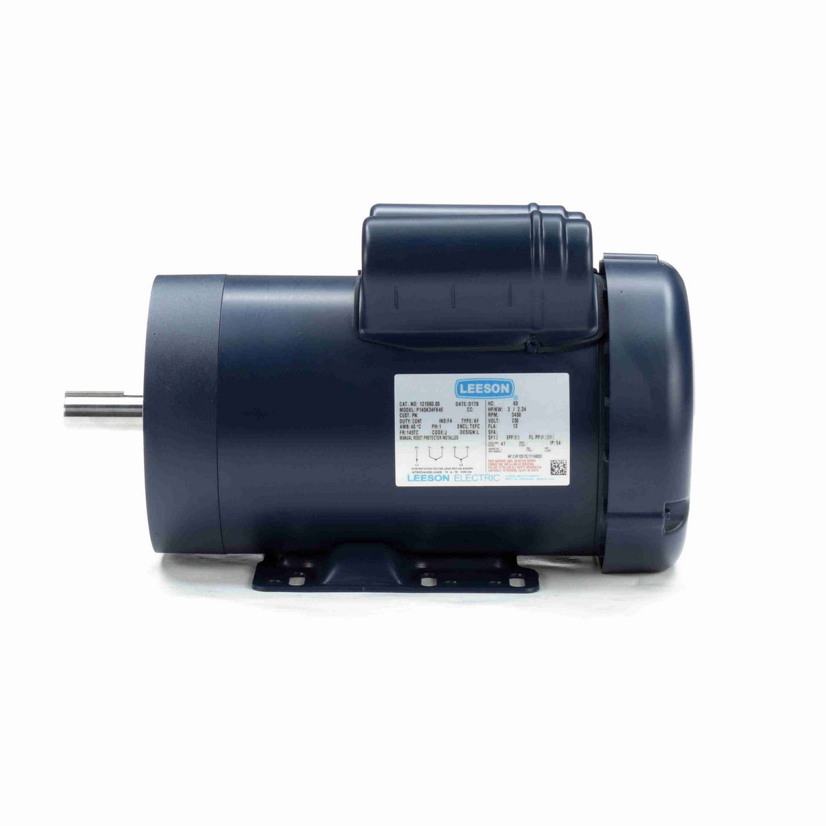LEESON General Purpose Motor, 3 HP, 1 Ph, 60 Hz, 230 V, 3600 RPM, 145TC Frame, TEFC - 121060.00