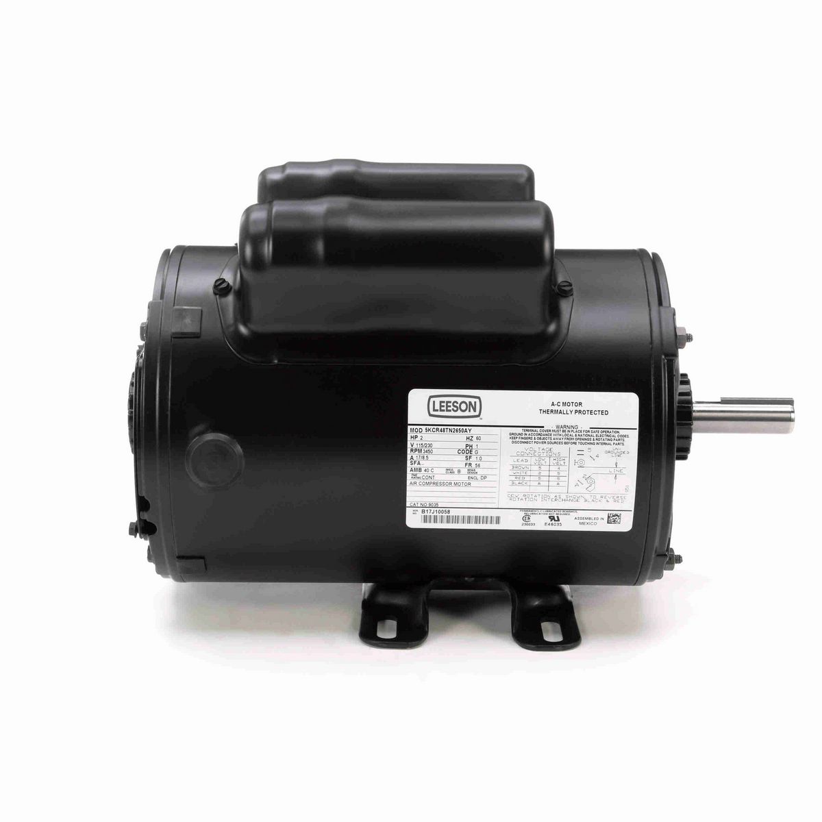 LEESON Air Compressor Motor, 2 HP, 1 Ph, 60 Hz, 115/230 V, 3600 RPM, 56 Frame, DP - 9035