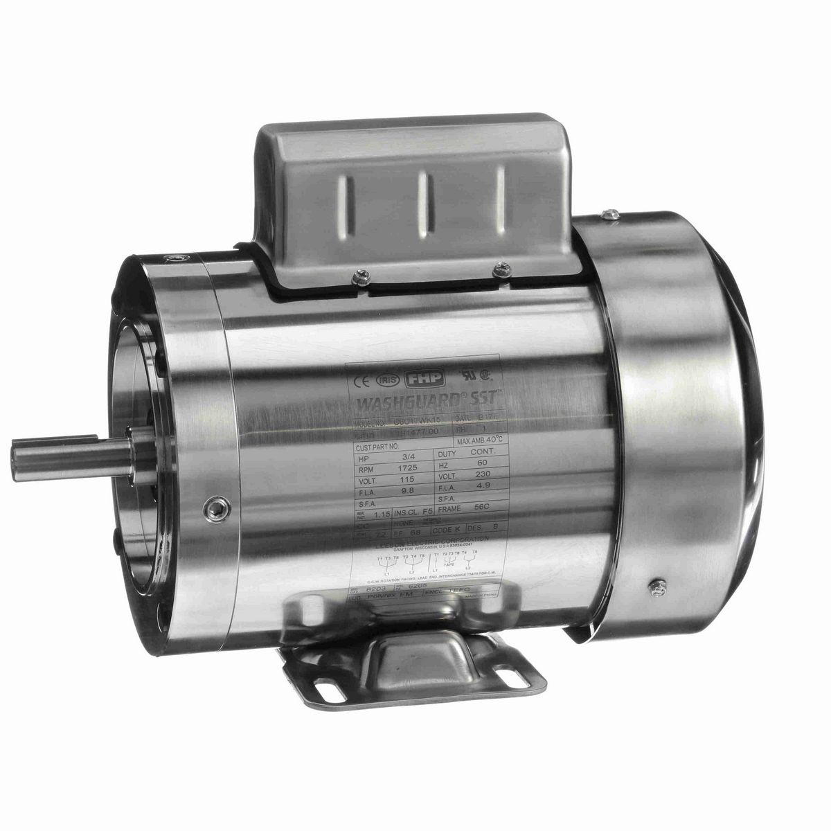 LEESON SST Duck™ General Purpose Motor, 0.75 HP, 1 Ph, 60 Hz, 115/230 V, 1800 RPM, 56C Frame, TEFC - 191477.00