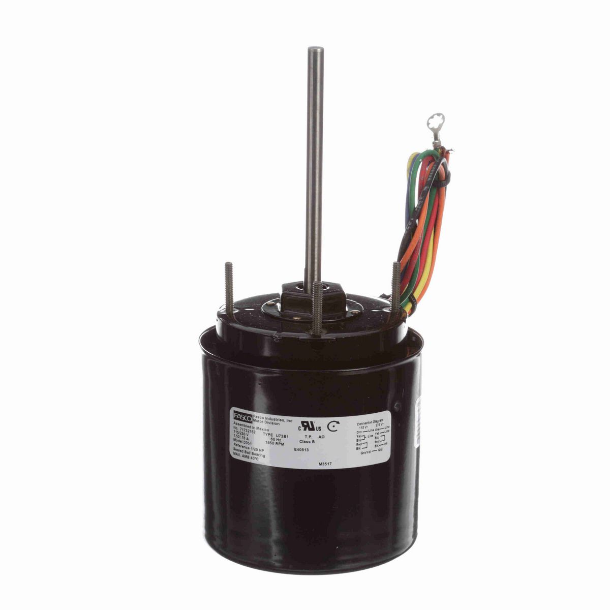 FASCO Ventilation Motor, 1/20 HP, 1 Ph, 60 Hz, 115/230 V, 1550 RPM, 1 Speed, 3.3" Diameter, TEFC - D351