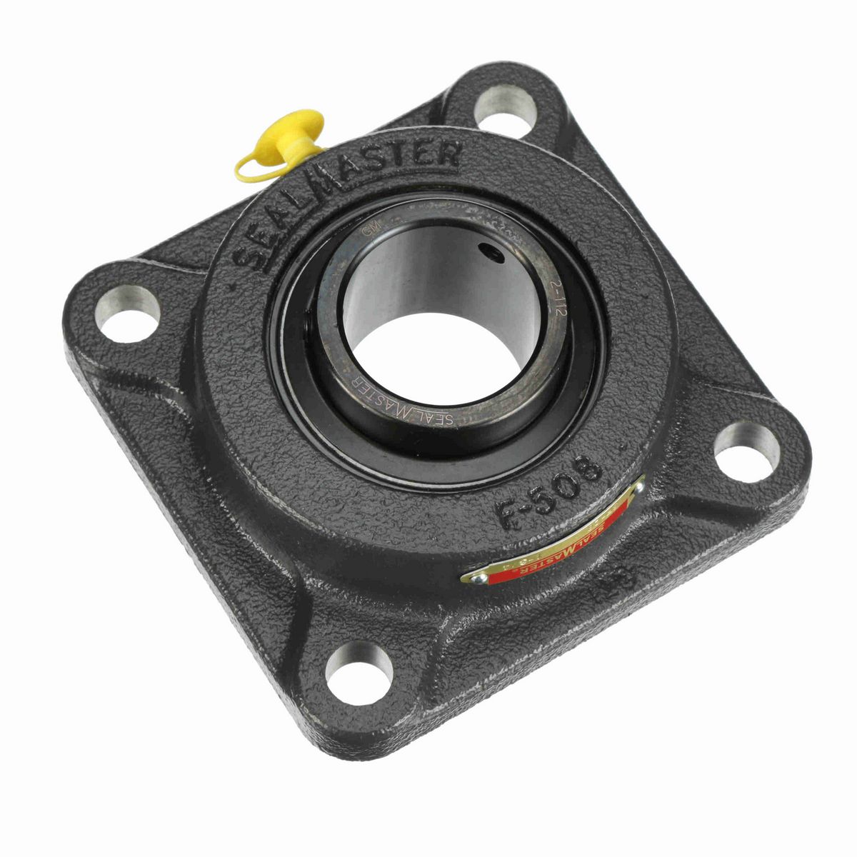 Sealmaster Mounted Cast Iron Four Bolt Flange Ball Bearing - 52100 Bearing Steel, Black Oxided - Setscrew Lock - SF-28