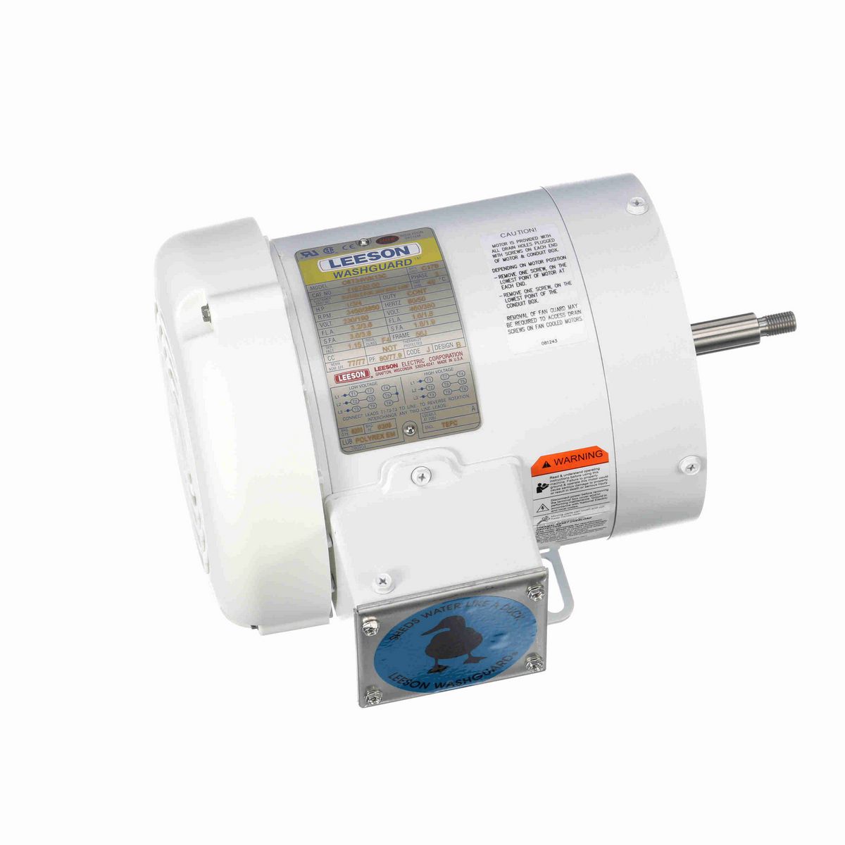 LEESON White Duck™ Jet Pump Motor, 1 & 0.75 HP, 3 Ph, 60 & 50 Hz, 230/460 & 190/380 V, 3600 & 3000 RPM, 56J Frame, TEFC - 116780.00