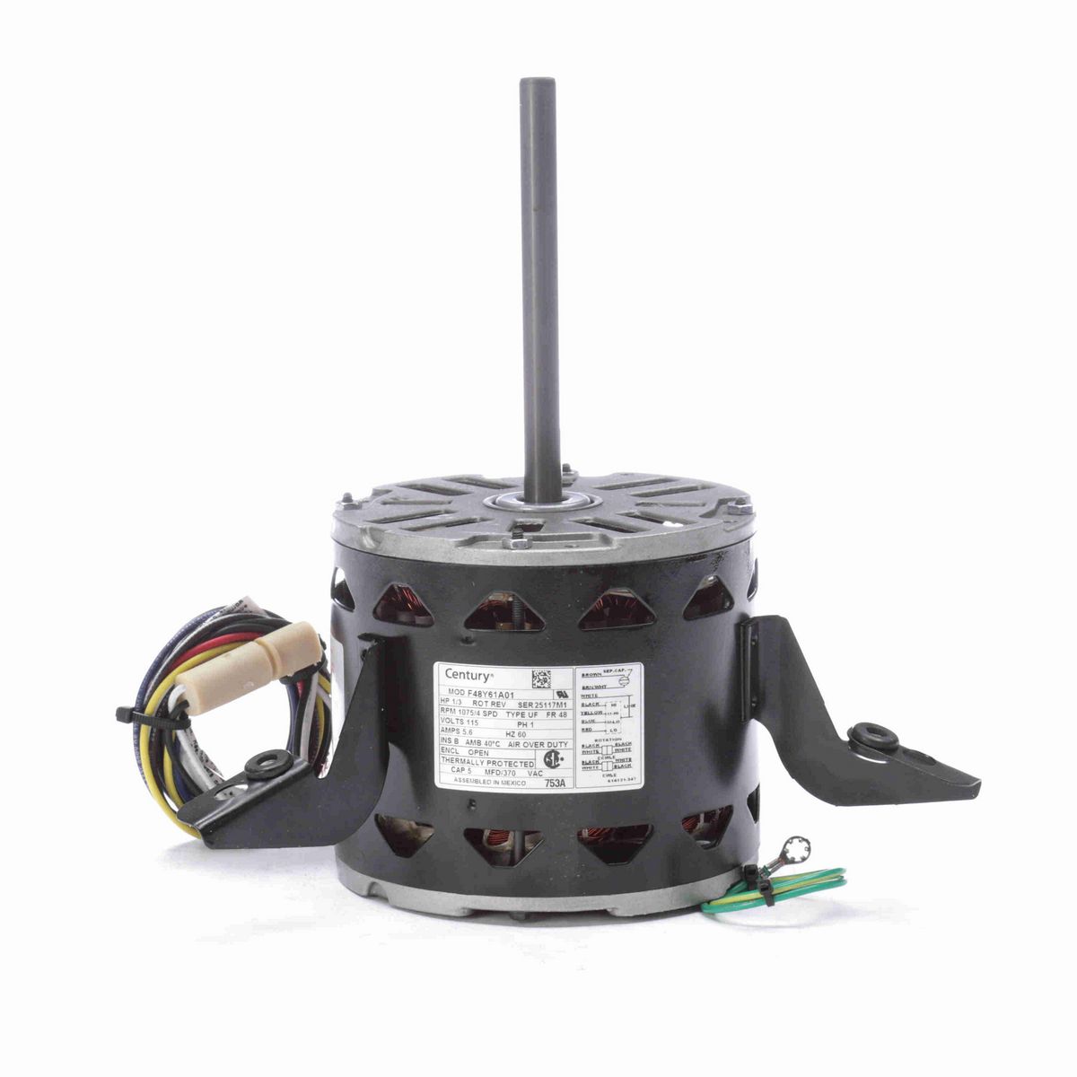 Century Fan Coil & Air Conditioner Motor, 1/3 HP, 1 Ph, 60 Hz, 115 V, 1075 RPM, 4 Speed, 48 Frame, OAO - 753A