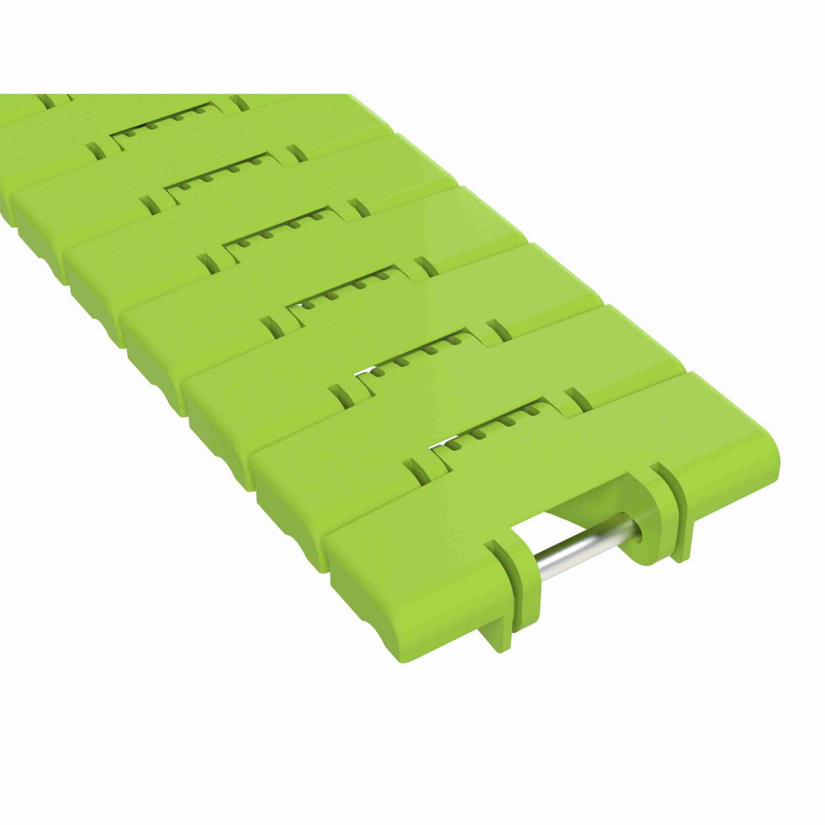 Rexnord 1040FTM Side-flexing Solid Top, Material: Bright Lime-Green Dry PET Low Friction, Width: 3.3in, Pitch: 1in - 10604554