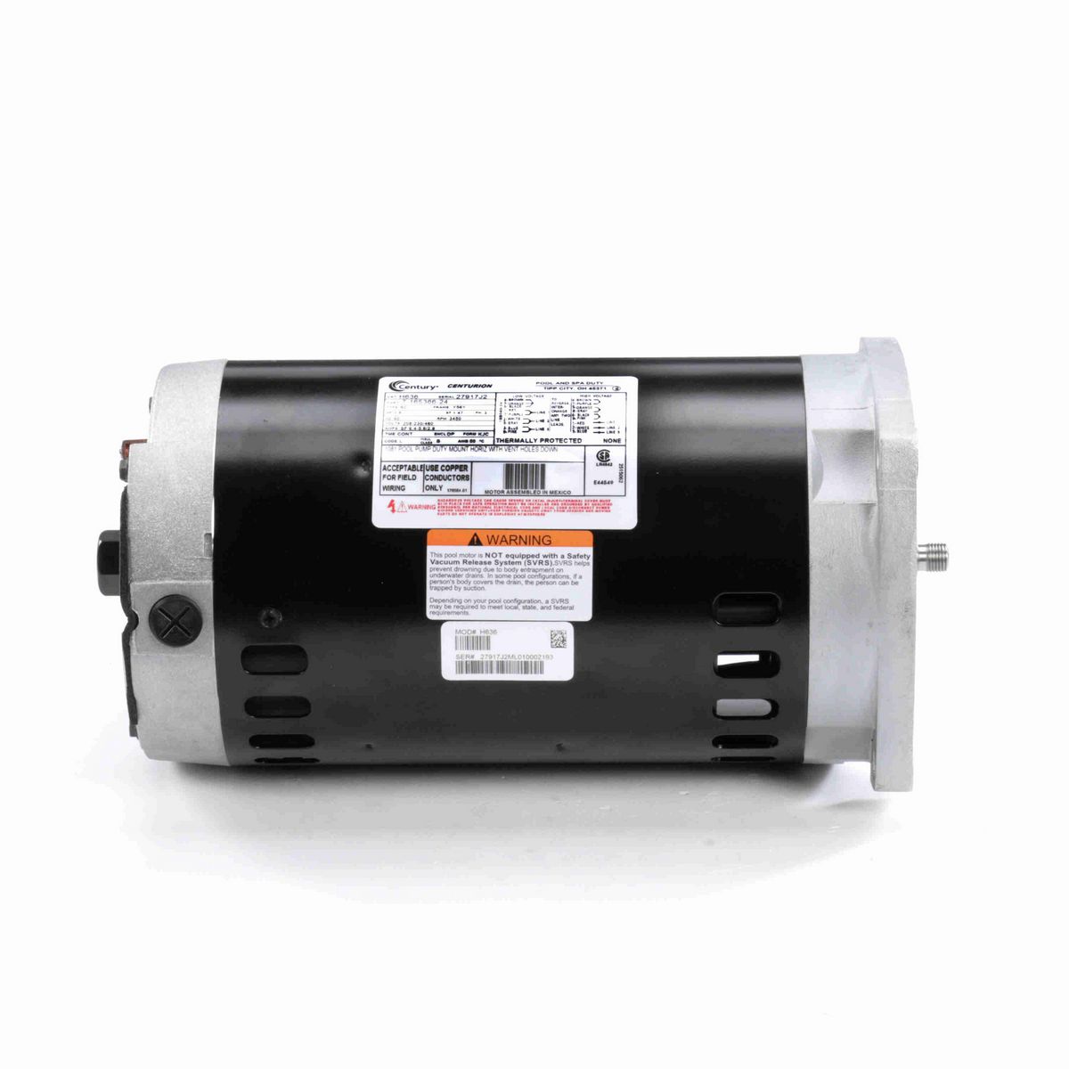 Century Pool Pump Motor, 1 1/2 HP, 3 Ph, 60 Hz, 208-230/460 V, 3600 RPM, Y56Y Frame, DP - H636