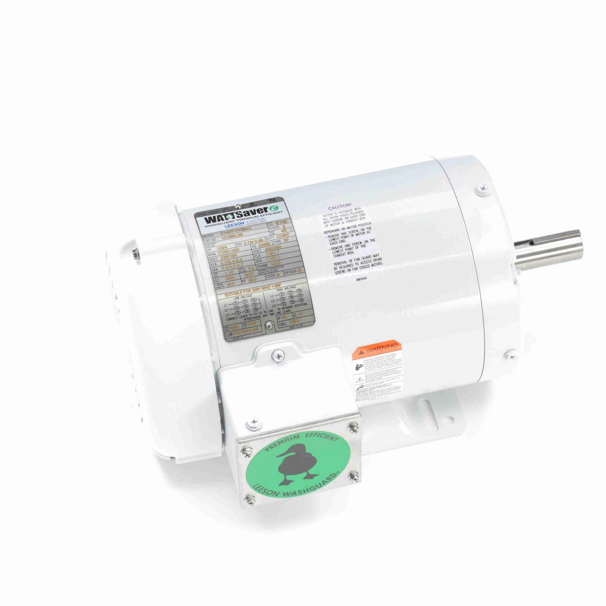 LEESON White Duck™ General Purpose Motor, 1 & 0.75 HP, 3 Ph, 60 & 50 Hz, 230/460 & 190/380 V, 1800 & 1500 RPM, 143T Frame, TEFC - 121865.00