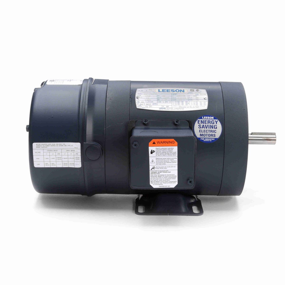 LEESON Brake Motor, 0.33 HP, 3 Ph, 60 Hz, 230/460 V, 1800 RPM, 56C Frame, TENV - 110669.00