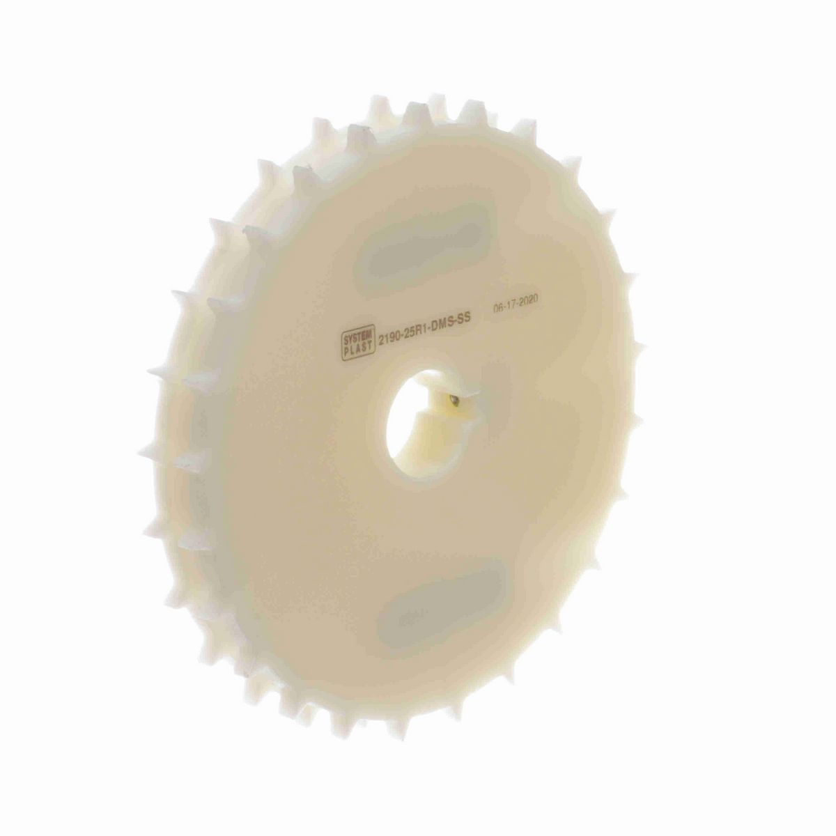 System Plast 2190 Series Split Machined Sprocket with 25 Teeth, a 1in Round Shaft-Ready Bore and Setscrew - 2190-25R1-DMS-SS