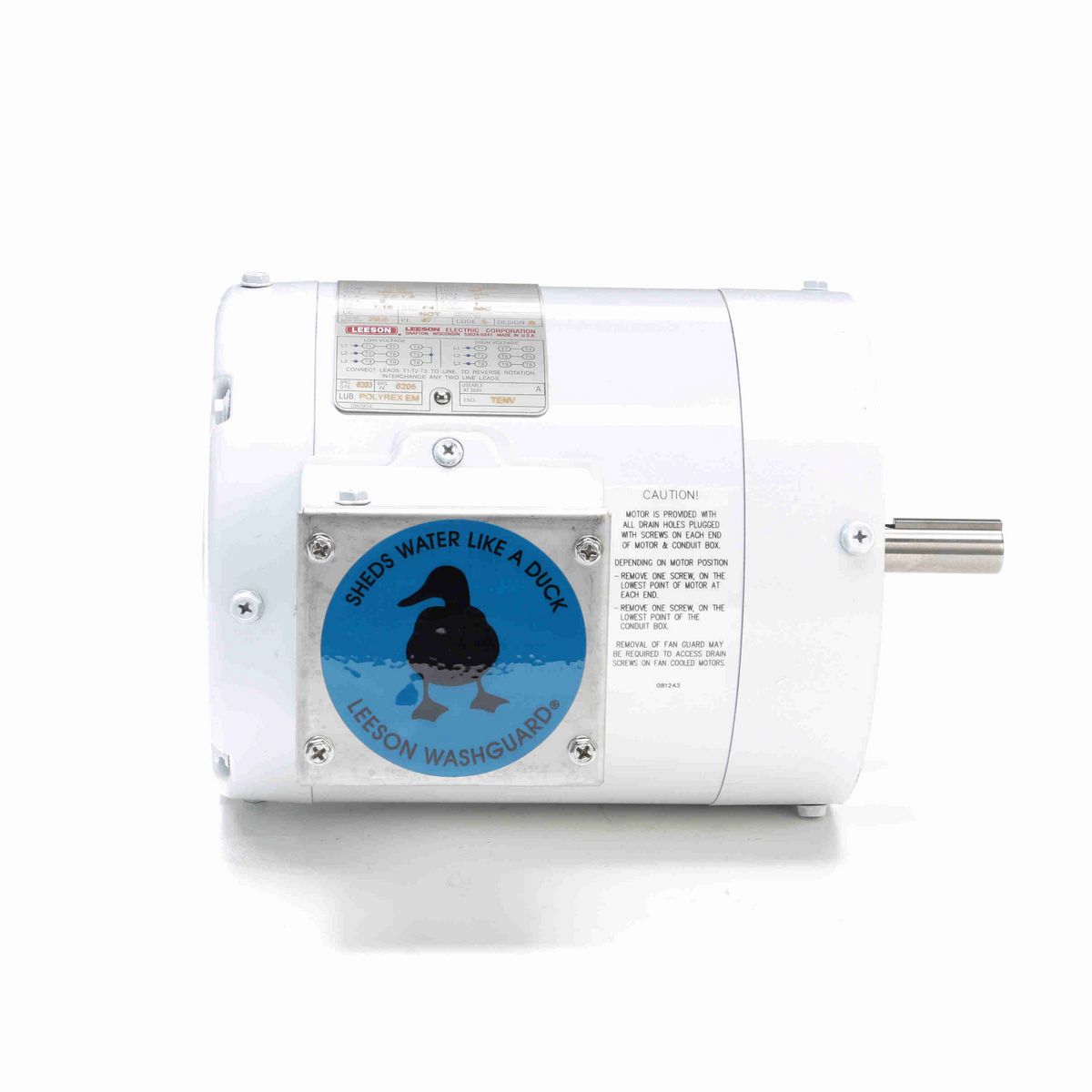 LEESON White Duck™ General Purpose Motor, 0.50 HP, 3 Ph, 60 Hz, 230/460 V, 1800 RPM, 56C Frame, TENV - 113473.00