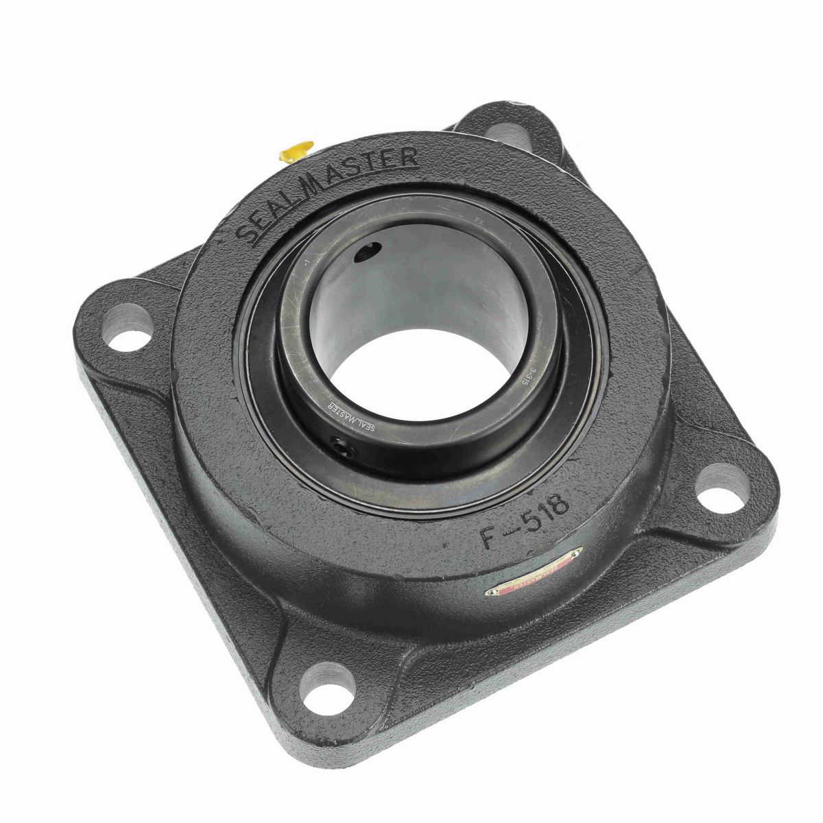 Sealmaster Mounted Cast Iron Four Bolt Flange Ball Bearing - 52100 Bearing Steel, Black Oxided - Setscrew Lock - MSF-63