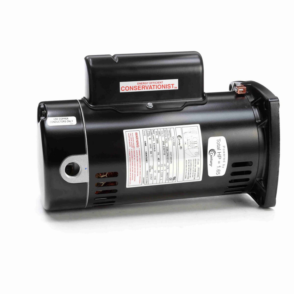 Century Pool Pump Motor, 1 HP, 1 Ph, 60 Hz, 208-230/115 V, 3600 RPM, 48Y Frame, ODP - QC1102