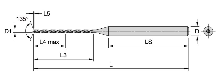 Solid Carbide Deep Hole Drill for Small Diameters in Multiple Materials Kennametal KenDrill Micro - 12 x D - Internal Coolant - Straight Shank - Metric [7070714]