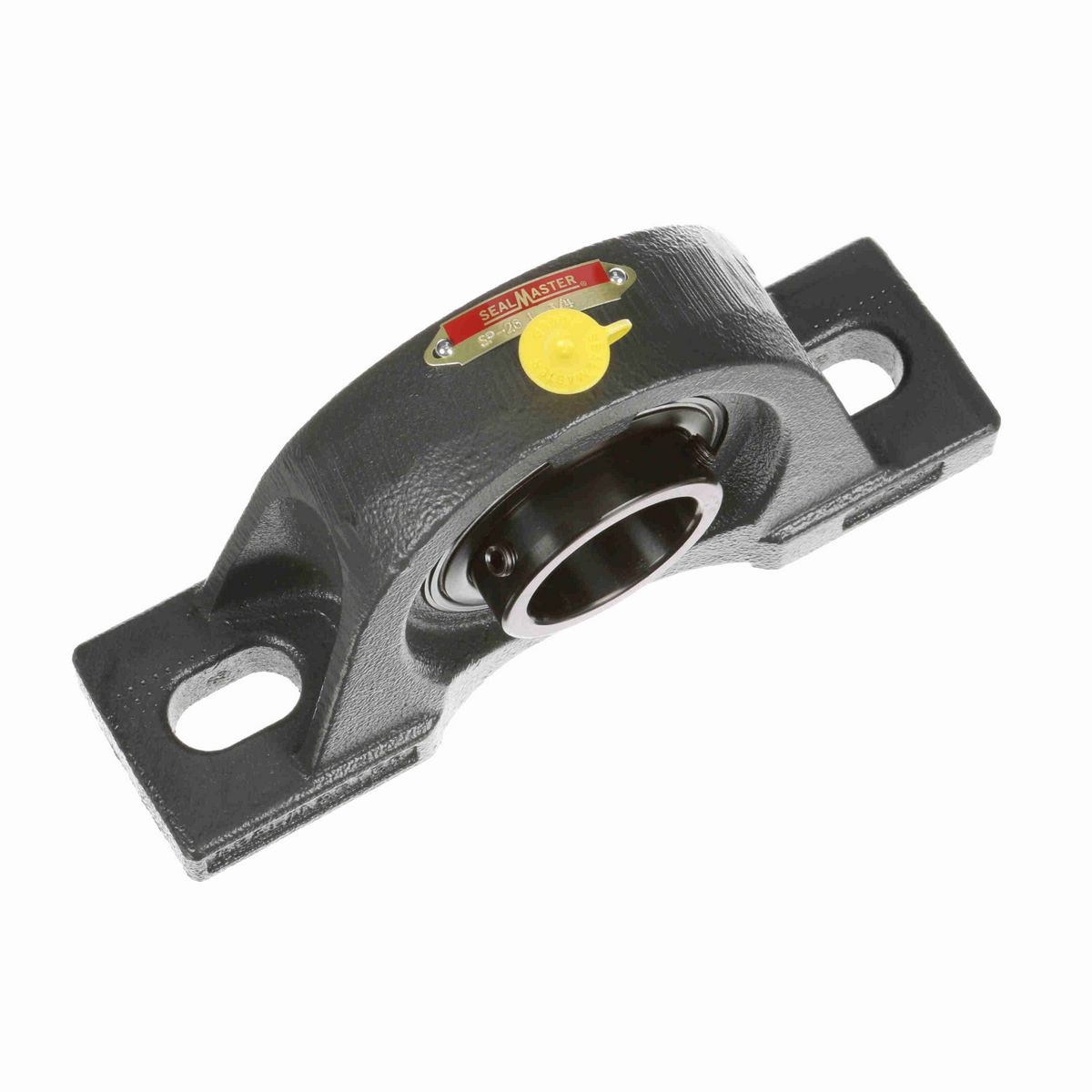 Sealmaster Mounted Cast Iron Two Bolt Pillow Block Ball Bearing - 52100 Bearing Steel, Black Oxided - Setscrew Lock - SP-28