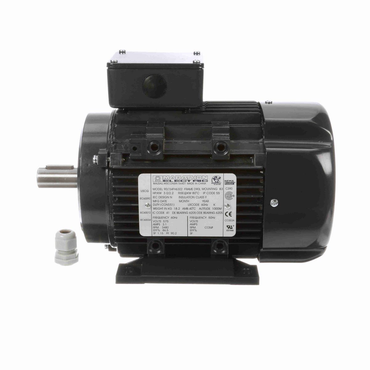 LEESON Aluminium Motor, 3 HP, 3 Ph, 60 Hz, 575 V, 3600 RPM, 90S Frame, TEFC - R421A