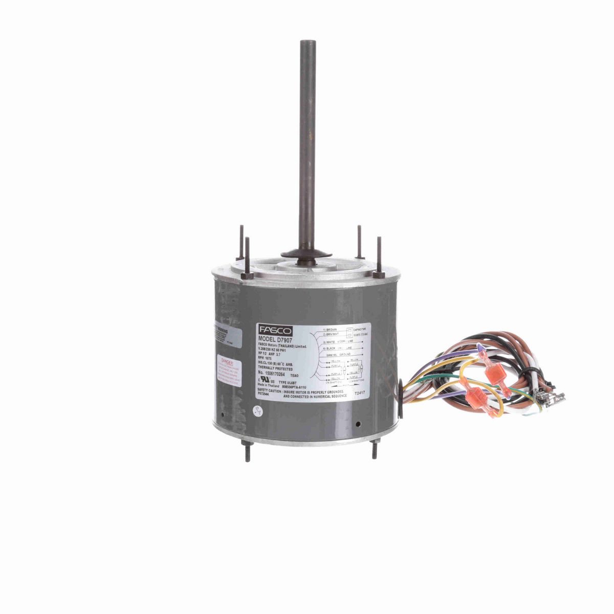 FASCO Condenser Fan Motor, 1/2 HP, 1 Ph, 60 Hz, 208-230 V, 1075 RPM, 1 Speed, 48 Frame, TEAO - D7907