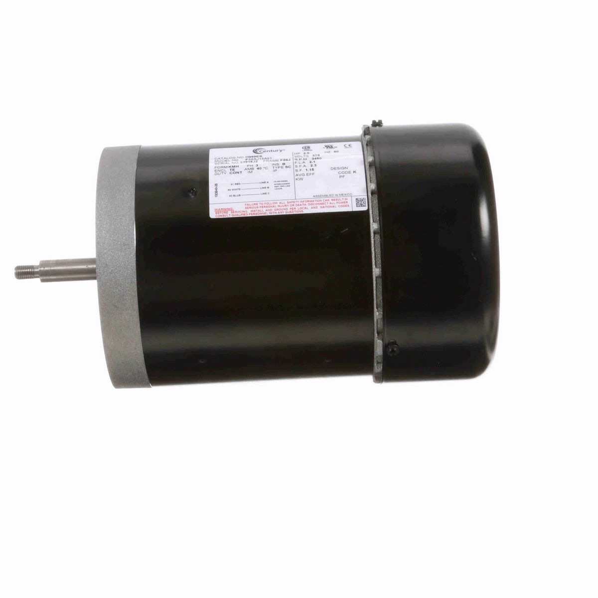 Century General Purpose Pump Motor, 2.0 HP, 3 Ph, 60 Hz, 575 V, 3600 RPM, F56J Frame, TEFC - H969ES