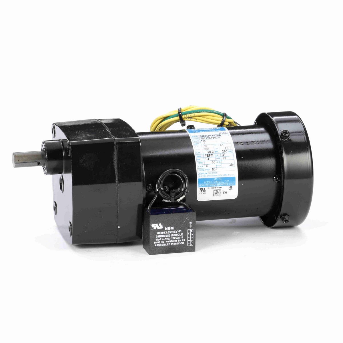 LEESON Parallel Shaft Gearmotor, 0.06 HP, 1 Ph, 60 Hz, 115 V, 57 RPM, 31 Frame, TEFC - M1125130.00