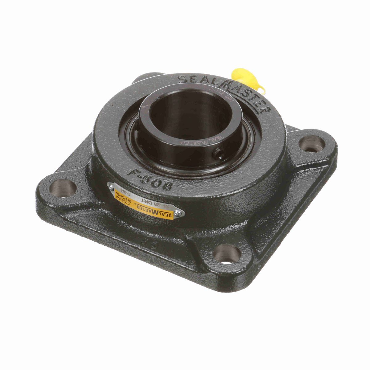 Sealmaster Mounted Cast Iron Four Bolt Flange Ball Bearing - 52100 Bearing Steel, Black Oxided - Setscrew Lock - High Contamination - SF-28 DRT
