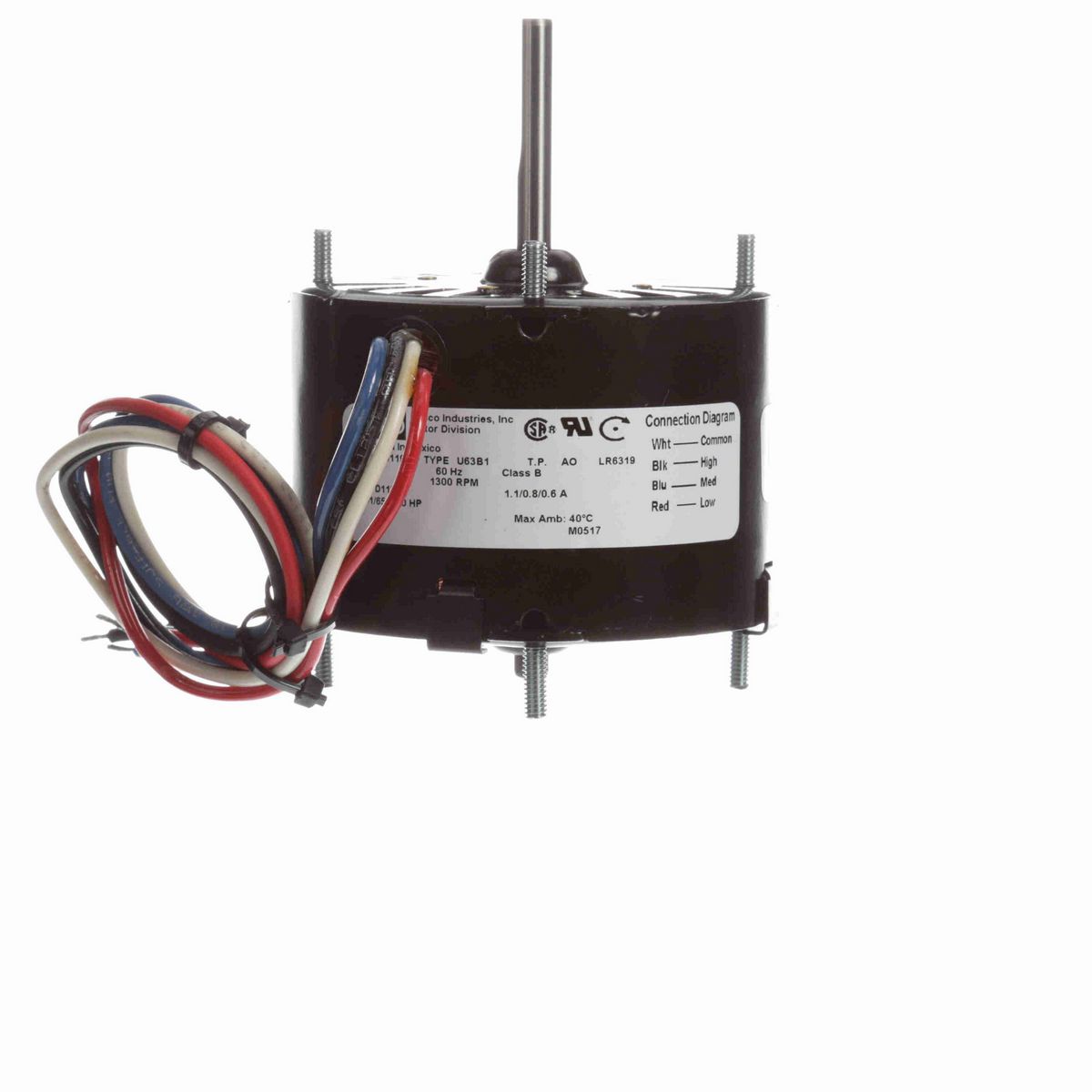 FASCO OEM Replacement Motor, 1/50-1/65-1/30 HP, 1 Ph, 60 Hz, 120 V, 1300 RPM, 3 Speed, 3.3" Diameter, OAO - D1134