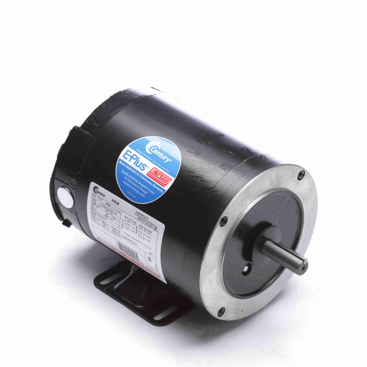 Century E-PLUS ® Speed Ratio Motor, 1/2 HP, 3 Ph, 60 Hz, 208-230/460 V, 1800 RPM, 56C Frame, TENV - E181L