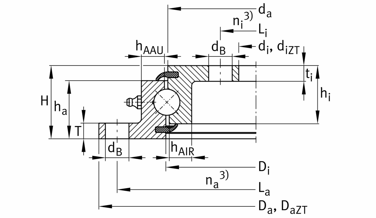 Опорно-поворотное устройство, подшипник с четырехточечным контактом, без зубчатого венца INA VLU200414-RR