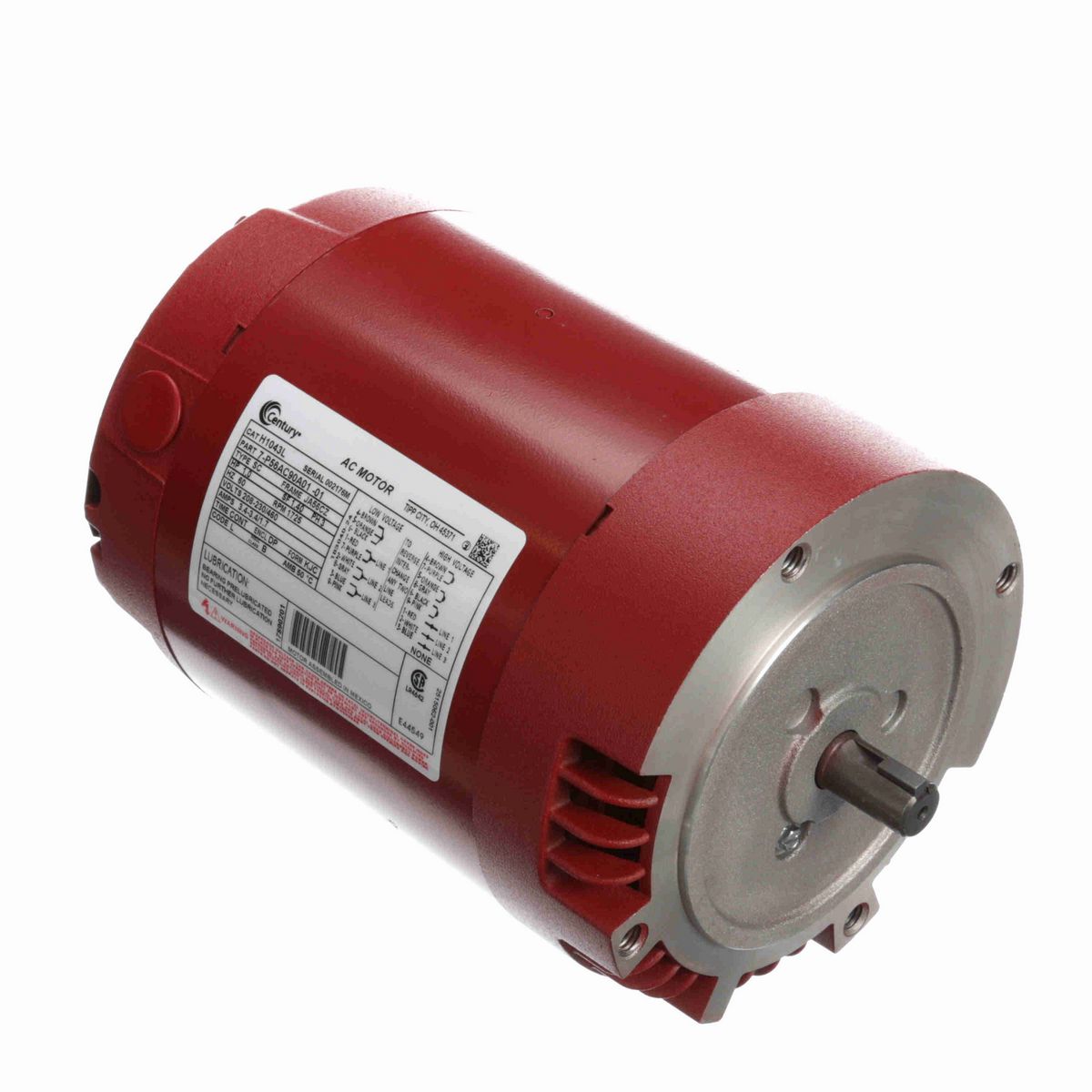 Century Circulator Pump Motor, 1.0 HP, 3 Ph, 60 Hz, 208-230/460 V, 1800 RPM, JA56CZ Frame, DP - H1043L