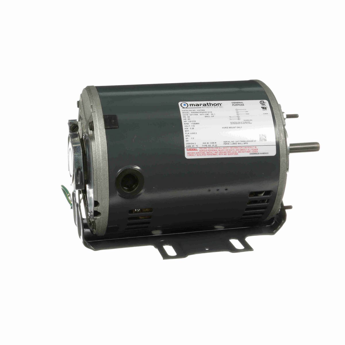 LEESON Fan and Blower Motor, 0.33 & 0.07 HP, 1 Ph, 60 Hz, 115 & 115 V, 1800 & 1800 RPM, 56Z Frame, DP - HG705A