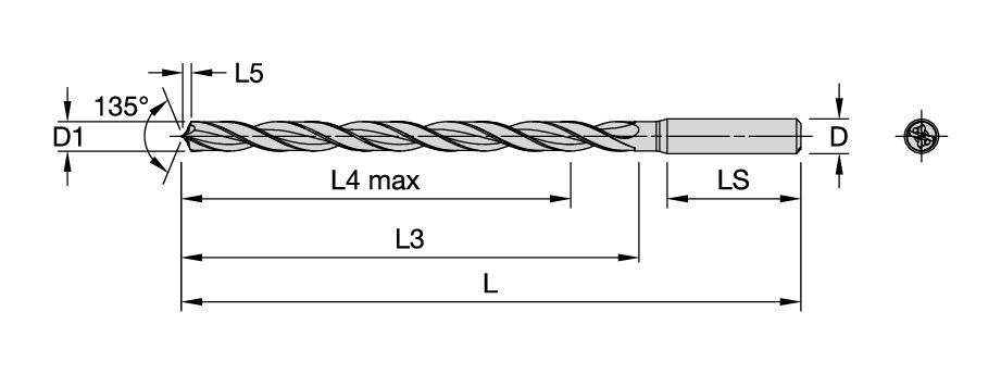 Solid Carbide Deep Hole Drill for Cast Iron and Steels Kennametal KenDrill Deep HPR - 12 x D - Internal Coolant - Straight Shank - Metric [7214280]