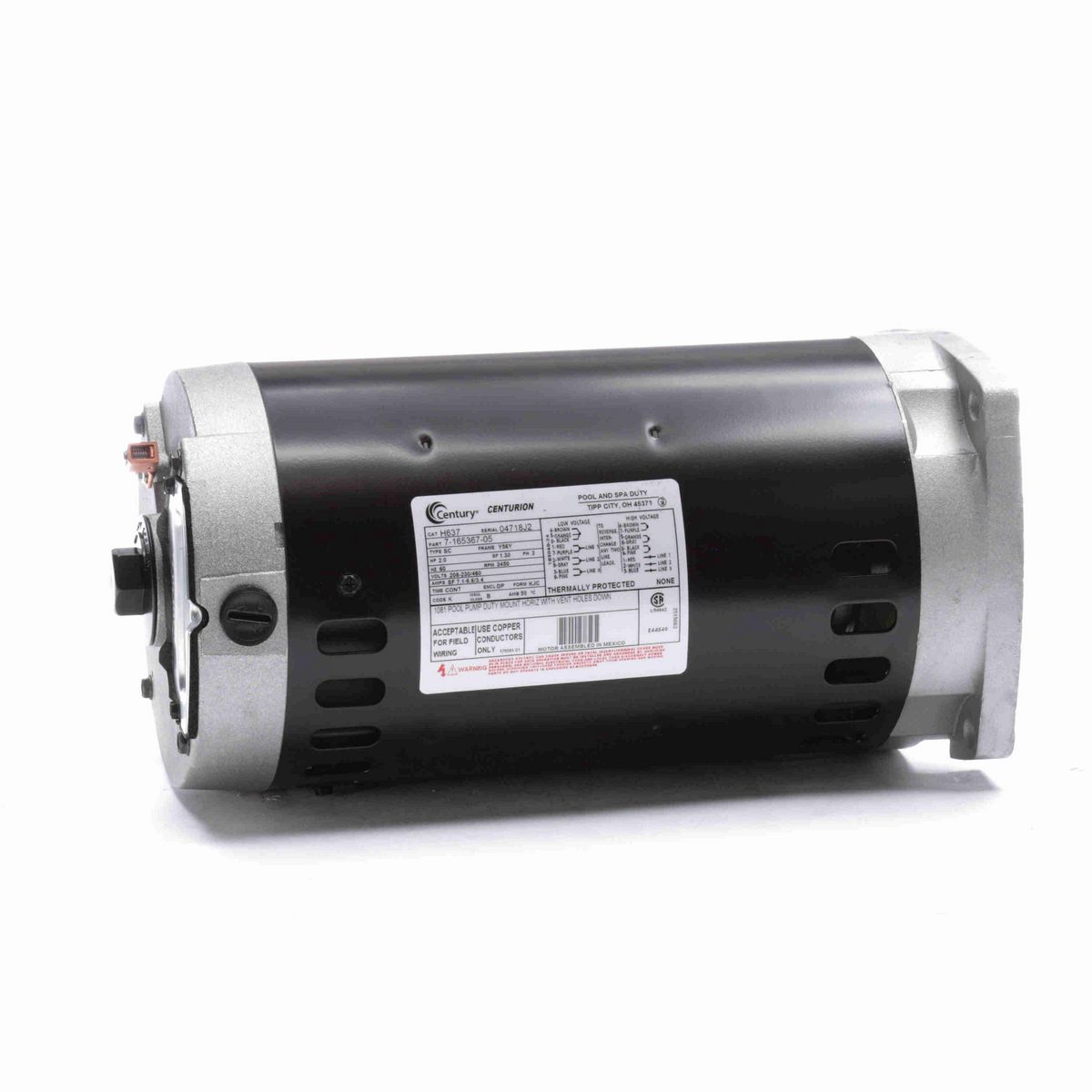 Century Pool Pump Motor, 2.0 HP, 3 Ph, 60 Hz, 208-230/460 V, 3600 RPM, Y56Y Frame, DP - H637