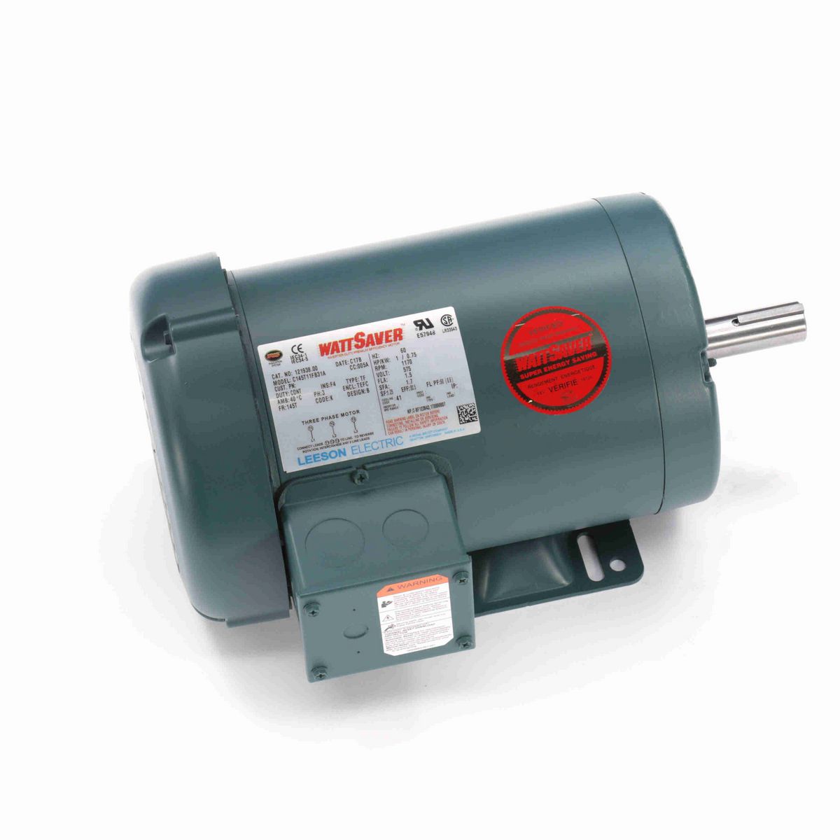 LEESON Special Voltage Motor, 1 HP, 3 Ph, 60 Hz, 575 V, 1200 RPM, 145T Frame, TEFC - 121938.00