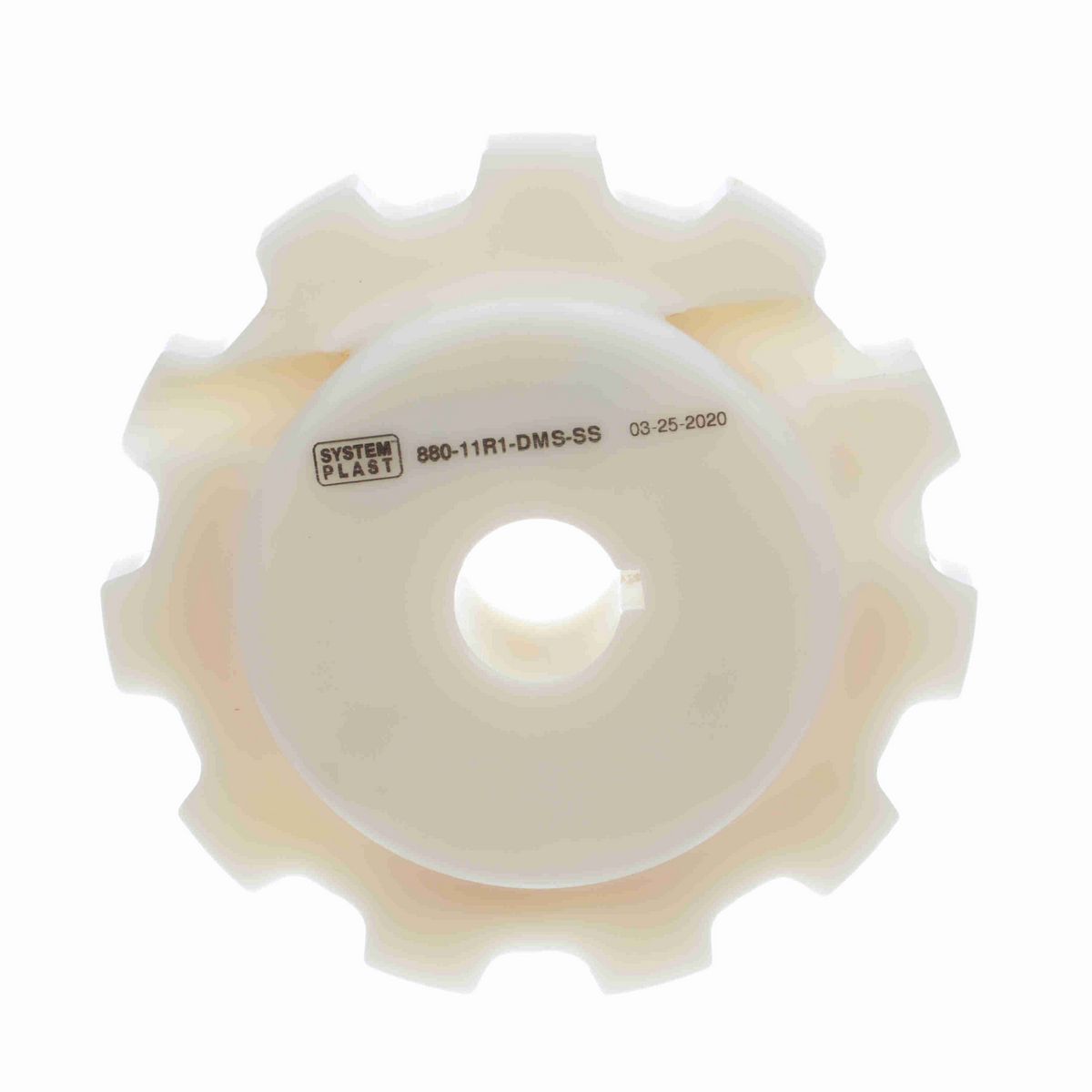 System Plast 880 Series Split Machined Sprocket with 11 Teeth, a 1in Round Shaft-Ready Bore and Setscrew - 880-11R1-DMS-SS