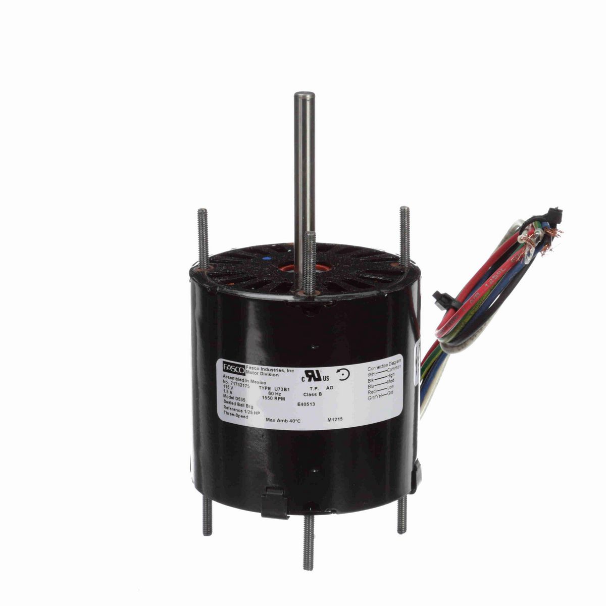 FASCO Ventilation Motor, 1/25 HP, 1 Ph, 60 Hz, 115 V, 1550 RPM, 3 Speed, 3.3" Diameter, OAO - D535