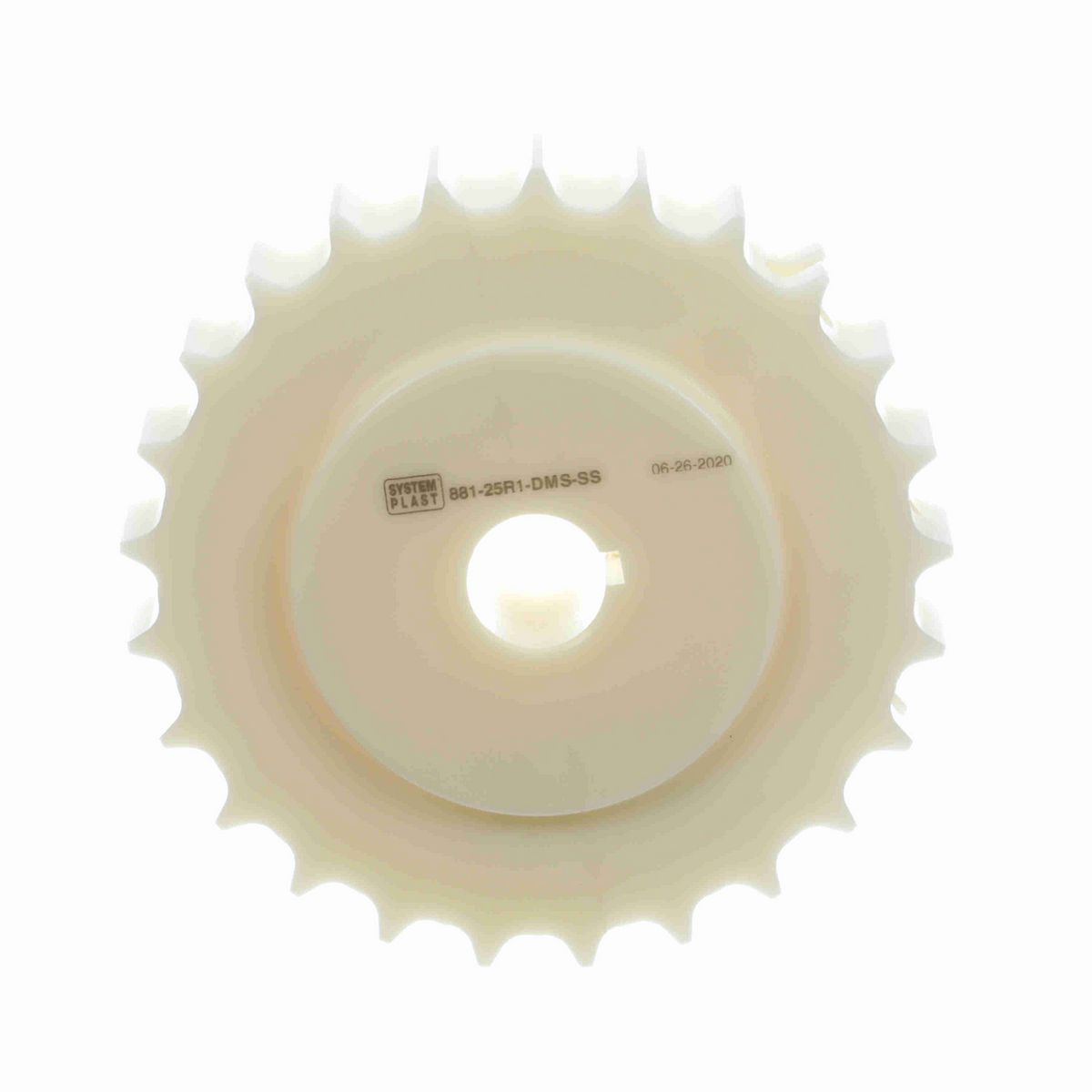 System Plast 881 Series Split Machined Sprocket with 25 Teeth, a 1in Round Shaft-Ready Bore and Setscrew - 881-25R1-DMS-SS