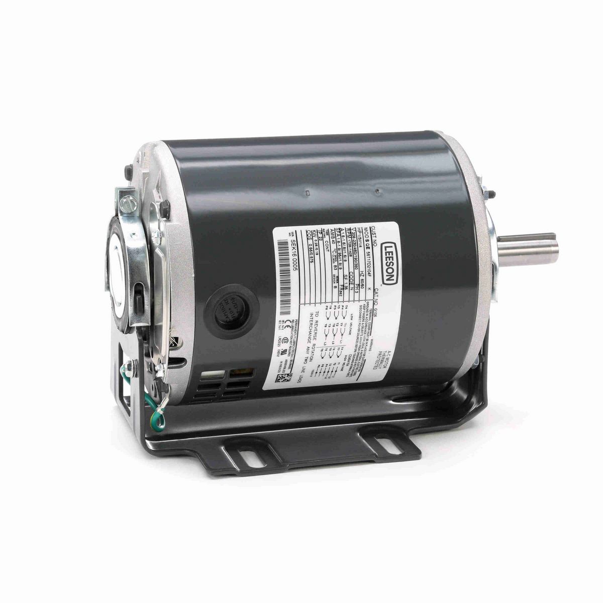 LEESON Fan and Blower Motor, 0.33 & 0.25 HP, 3 Ph, 60 & 50 Hz, 208-230/460 & 190/380 V, 1800 & 1500 RPM, 56Z Frame, DP - G106