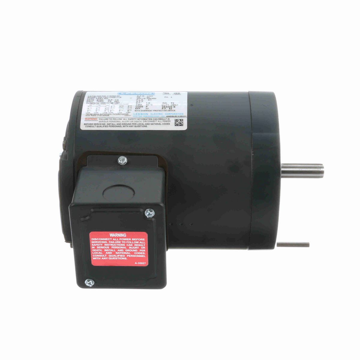 LEESON General Purpose Motor, 0.50 HP, 3 Ph, 60 Hz, 230/460 V, 1800 RPM, 56C Frame, TENV - 119392.00