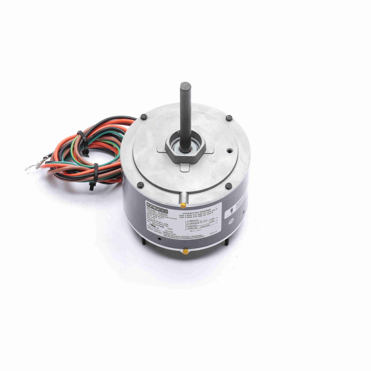 FASCO OEM Replacement Motor, 1/5 HP, 1 Ph, 60 Hz, 208-230 V, 1075 RPM, 1 Speed, 48 Frame, TEAO - D2840