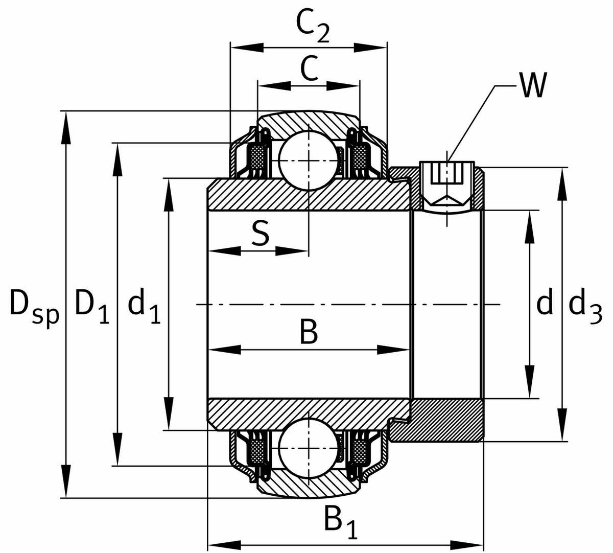 Радиальный закрепляемый шарикоподшипник INA E35-XL-KTT-B-2C
