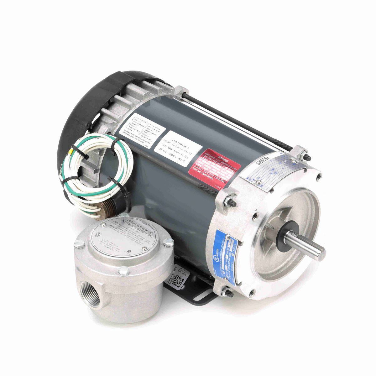 LEESON Explosion Proof Motor, 0.50 HP, 1 Ph, 60 Hz, 115/230 V, 1800 RPM, 56C Frame, EPFC - G872