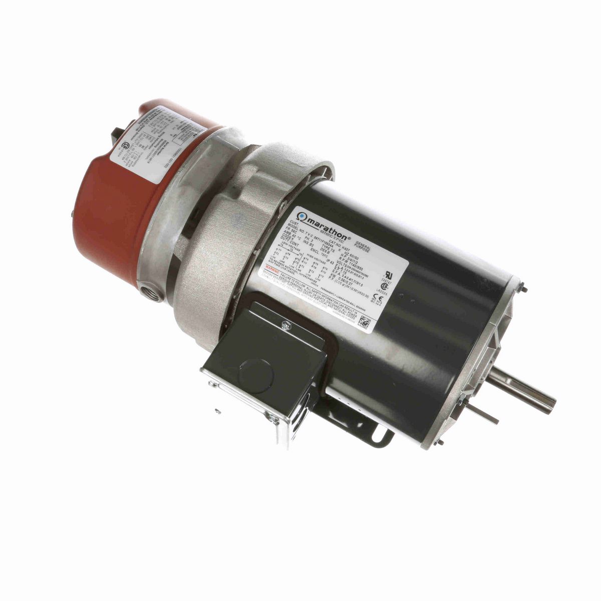 LEESON Brake Motor, 0.75 & 0.50 HP, 3 Ph, 60 & 50 Hz, 208-230/460 & 190/380 V, 1200 & 1000 RPM, 56 Frame, TEFC - K437