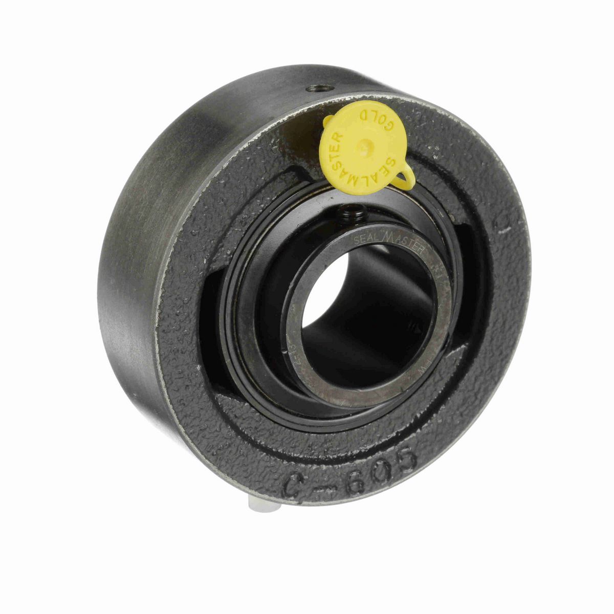 Sealmaster Mounted Cast Iron Cylindrical Cartridge Ball Bearing - 52100 Bearing Steel, Black Oxided - Setscrew Lock - SC-19