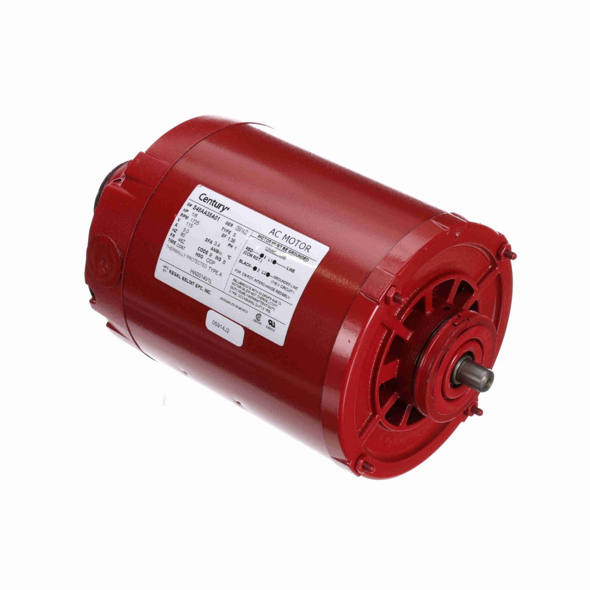 Century Circulator Pump Motor, 1/6 HP, 1 Ph, 60 Hz, 115 V, 1800 RPM, 48Z Frame, ODP - HW2014L