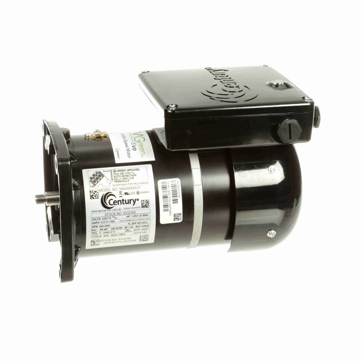Century VGreen® Variable Speed Motors Pool Pump Motor, 2.25/1.50 HP, 1 Ph, 60 Hz, 230/115 V, 48Y Frame, TEFC - EVQ225
