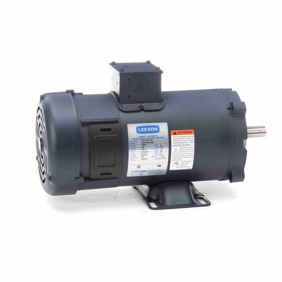 LEESON Low Voltage Motor, 1 HP, 48 V, 1800 RPM, S56C Frame, TEFC - 109102.00