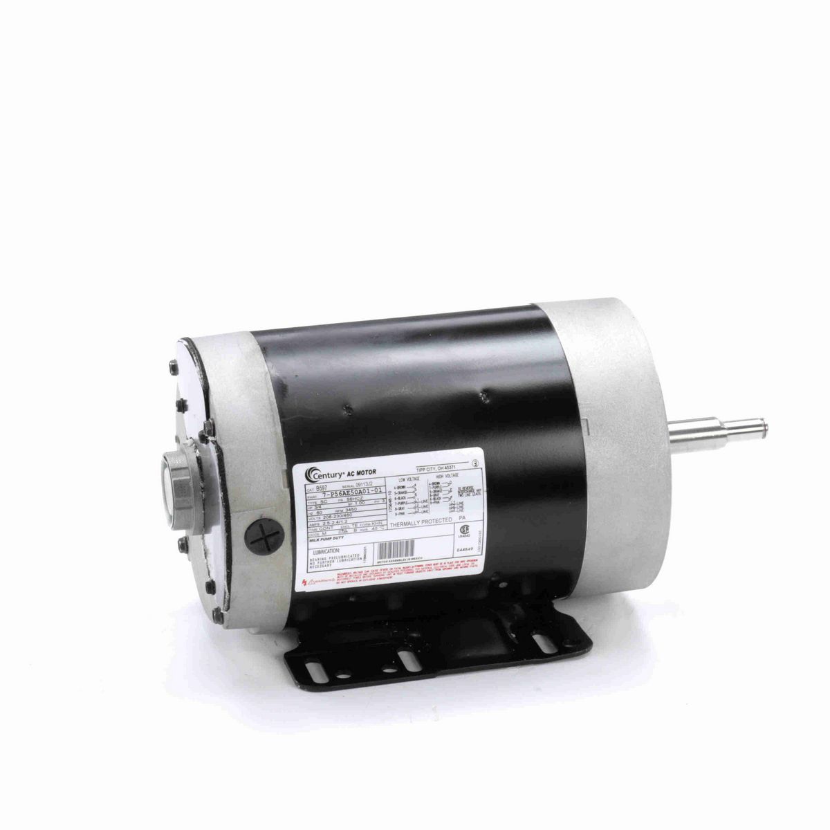 Century General Purpose Farm Duty Motor, 3/4 HP, 3 Ph, 60 Hz, 208-230/460 V, 3600 RPM, 56HCZ Frame, TENV - B597