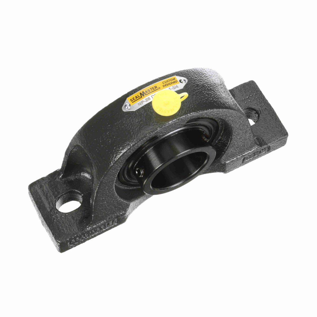 Sealmaster Mounted Cast Iron Two Bolt Pillow Block Ball Bearing - 52100 Bearing Steel, Black Oxided - Setscrew Lock - High Contamination - NP-28 DRT