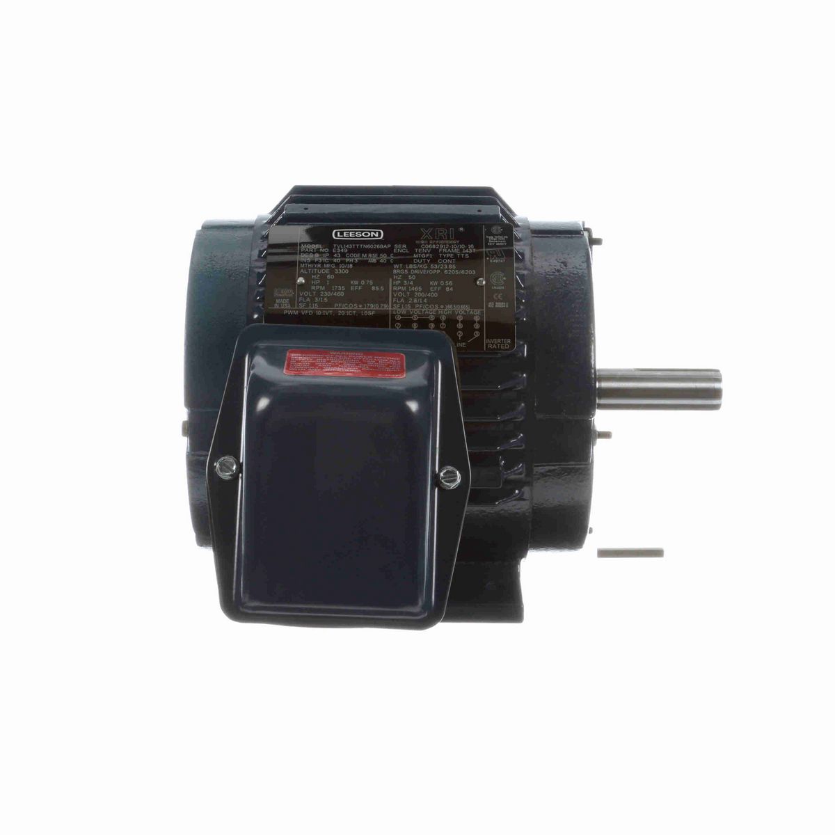 LEESON General Purpose Motor, 1 & 0.75 HP, 3 Ph, 60 & 50 Hz, 230/460 & 200/400 V, 1800 & 1500 RPM, 143T Frame, TENV - E349