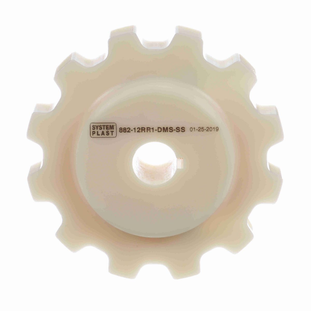 System Plast 882 Series Split Machined Sprocket with 12 Teeth, a 1in Round Shaft-Ready Bore and Setscrew - 882-12R1-DMS-SS